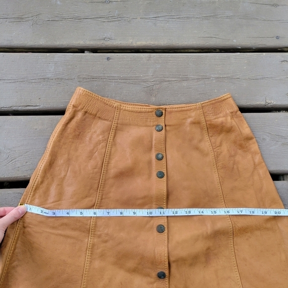 Vintage 70s Western Boho Camel Tan Honey Butterscotch Leather Custom Made Skirt - Picture 6 of 8